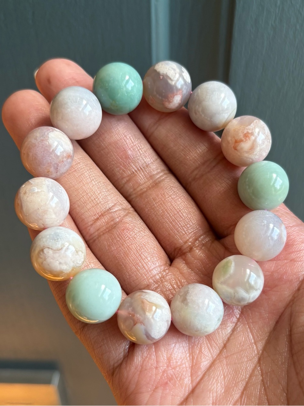 Chunky Flower Agate Crystal Bracelet 15.5mm